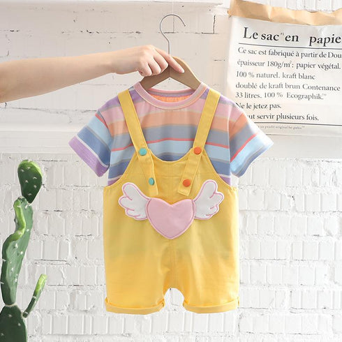 Cute Angel Wing Strap Pants Two Piece Set